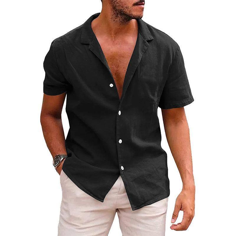 Men's Tops Casual Button Down Shirt Short Sleeve Beach Shirt Summer Mens Clothing Sky blue / 2XL-Black-7