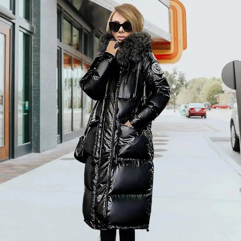 Mid-length Thickened Shiny Women's Padded Jacket-Black-1