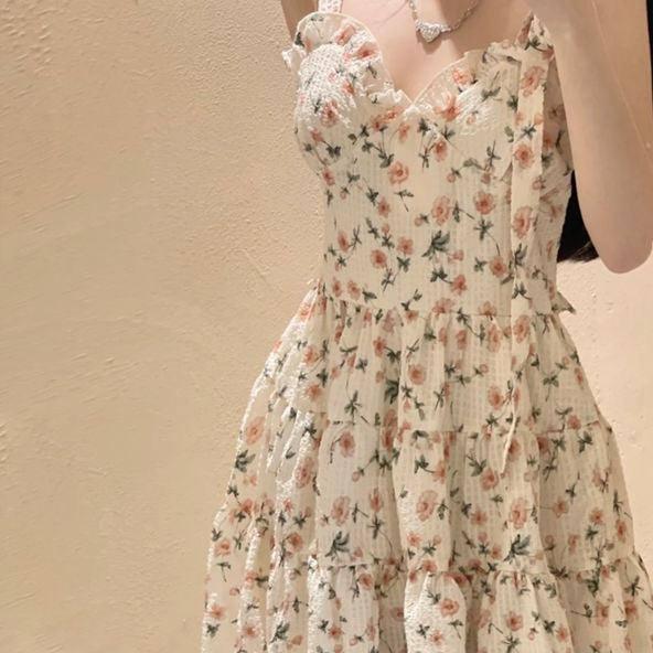 Milk Sweet Floral Strap Dress For Women French Style Gentle-7