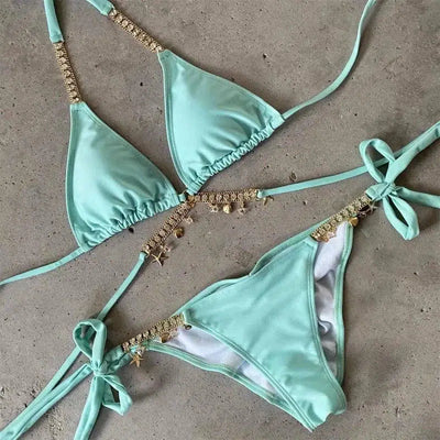 Multicolor diamond bikini-Green-3