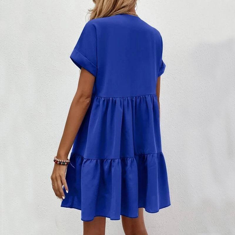 New Short-sleeved V-neck Dress Summer Casual Sweet Ruffled-2