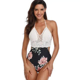 Patchwork knitted swimsuit-White-1