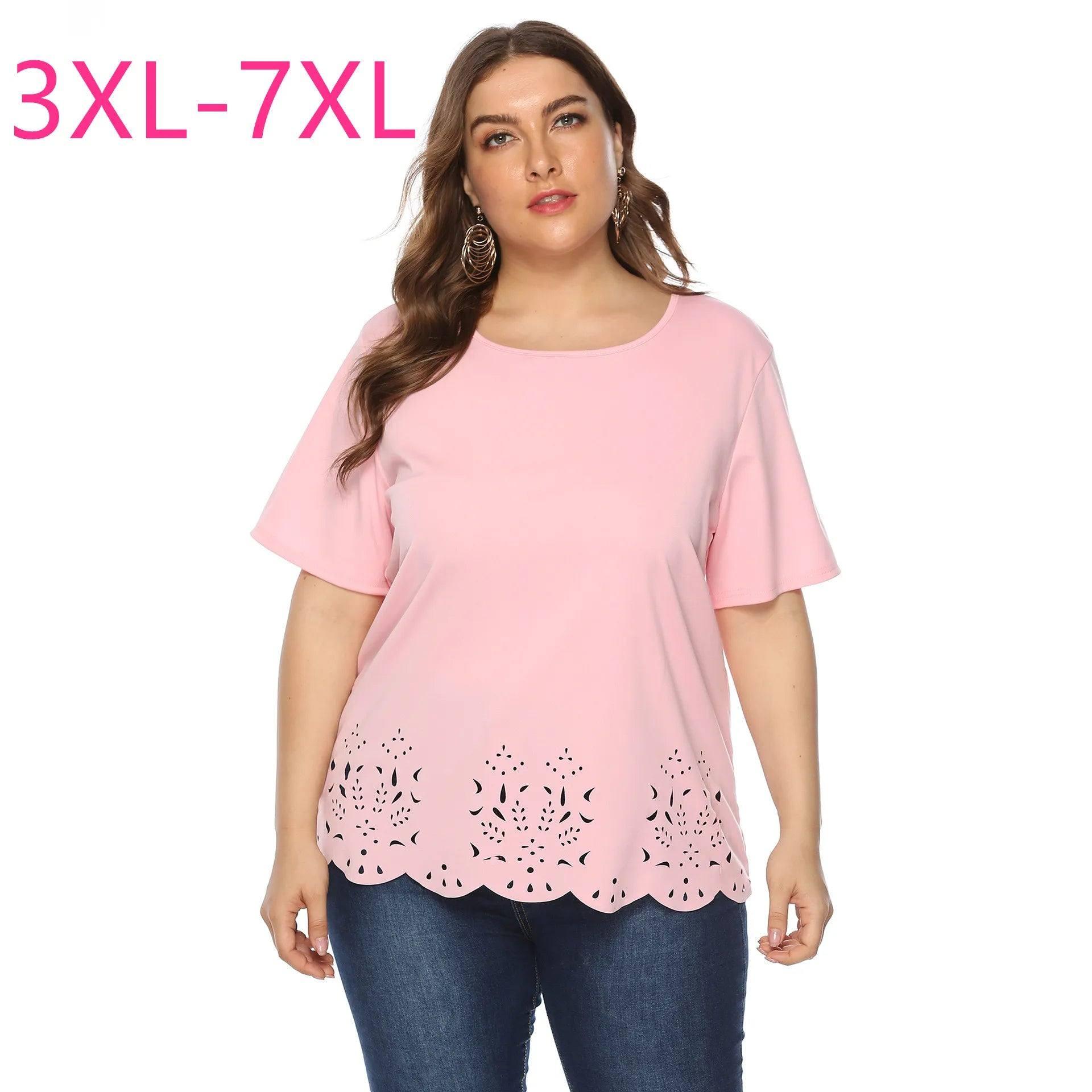 Plus Size Pink Laser-Cut Top 3XL-7XL-1