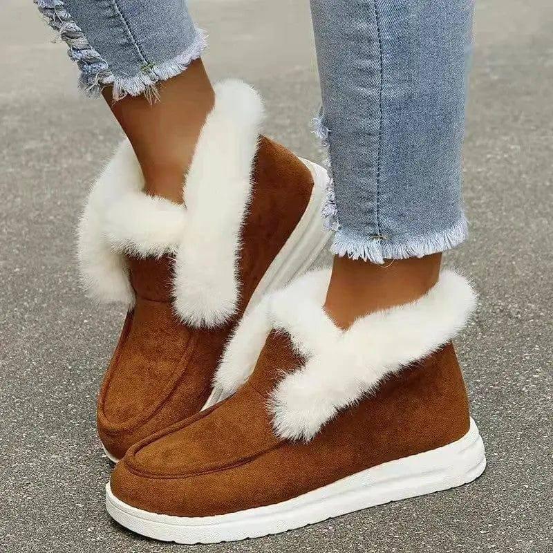 Plush Flat Bottom Thickened Large Short Snow Boots For Women-1