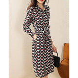 Printed Long Sleeve Dress Women's Waist-6