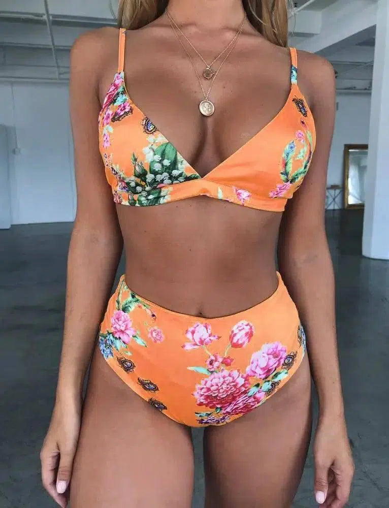 Printed high waist bikini-Orange-6