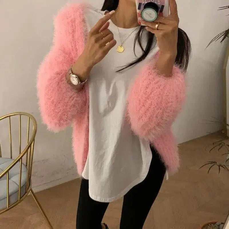 Puff Sleeves Fashion Solid Color Temperament Outer Sweater-2