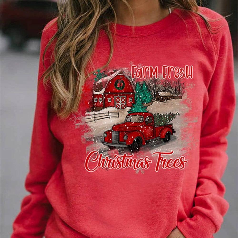 Pumpkin Printed Thin Sweater For Female Christmas-Red-1