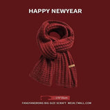 Red Year Scarf Women's Winter Christmas Knitting Wool-Field weave dark red-7