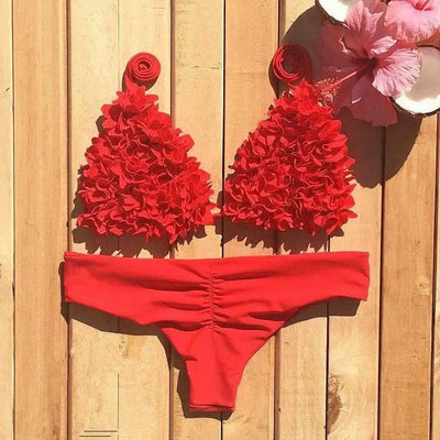 sewn flower swimwear Europe and America burst triangle-Red-6