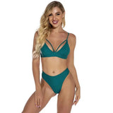 Sexy Lace Split Swimsuit Solid Color Bikini-Green-1