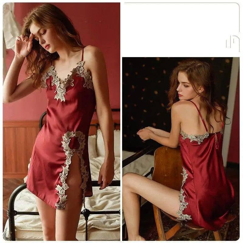 lingerie lace pajamas-Maroon-3