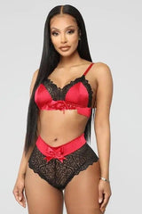 Lingerie Sling Lace Bra Two-piece-Red-1