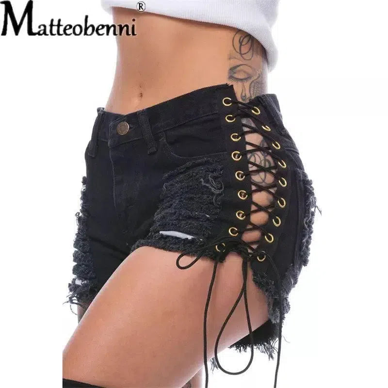 Sexy Ripped Tassel Jeans Streetwear-Black-1