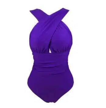 solid color chest cross cover belly slimming conjoined-Purple-8