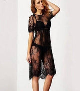 Women Lace Crochet Bikini Swimwear Cover Up Beach Dress-Black-3