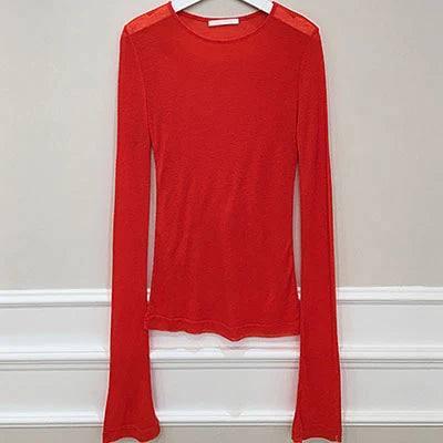 Shintimes Shirt Women T-Shirt Long Sleeve Korean Style-red-7