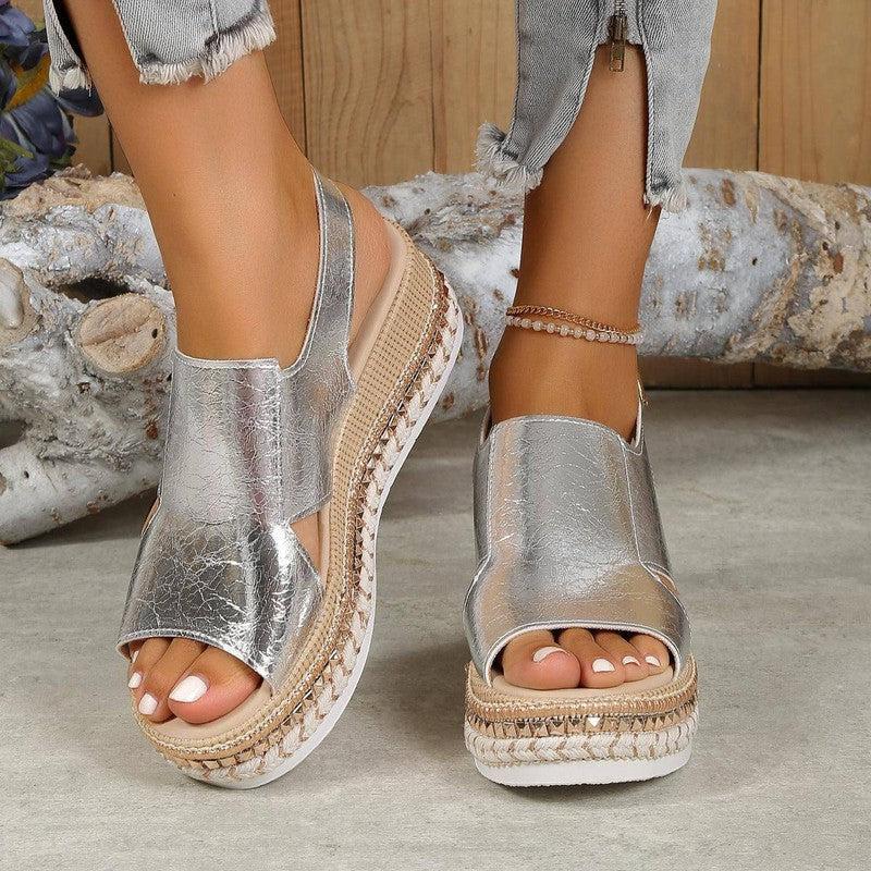 Shiny Hollow Fish Mouth Sandals-2