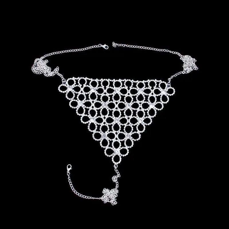 Shiny Sexy Bikini Set with Rhinestone Hollow Flower Body-Silver-2