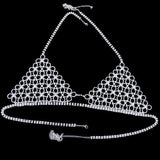 Shiny Sexy Bikini Set with Rhinestone Hollow Flower Body-Silver-4