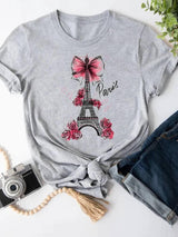 Short Sleeve Butterfly Bow Sweet Flower Fashion Summer Women-14