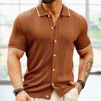 Short-sleeved Polo Shirt Summer Button Lapel Top Fashion Khaki / 3XL-Brown-1