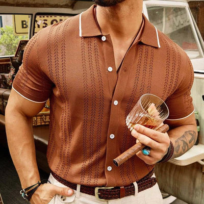 Short-sleeved Polo Shirt Summer Button Lapel Top Fashion Khaki / 3XL-5