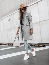 Simple Long Sleeve Button Nizi Coat-Grey-3