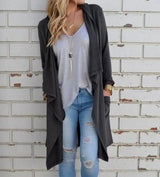 Solid Color Plus Size Women's Long Sleeved Cardigan Jacket-Grey-3