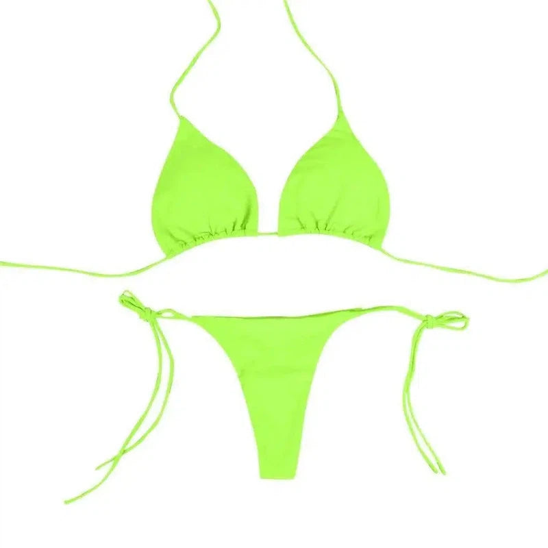 Solid color split bikini-Green-2