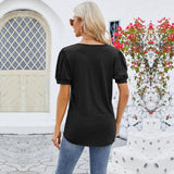 Solid Color V Neck Button Top Women's Fashion Short Sleeve-3