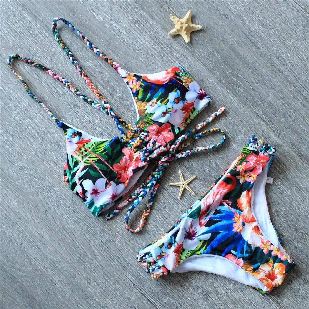 Split hand-knitted printed bikini-2