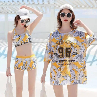 Split Swimsuit Female Three-piece Suit Fairy Fan-Yellow-1