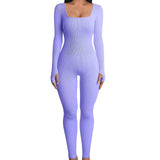 Square Neck And Buttocks Lifting Slim Fitting Jumpsuit-Purple-16