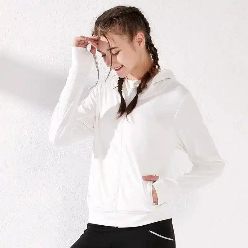 Women's Zip-Up Hooded Jacket for Casual Wear-White-2