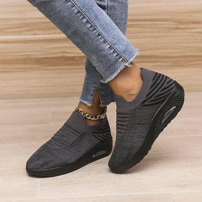 New Stripe Design Shoes Fashion Slip On Air Cushion Shoes Breathable Round-toe Flats Women-5