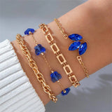 4pcs Blue Flower Love Butterfly Bracelet Set With Rhinestones Design Valentines Day-4