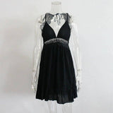 Summer Boho Dress Women Crochet Lace Ruffle Beach Dresses V-Black-6