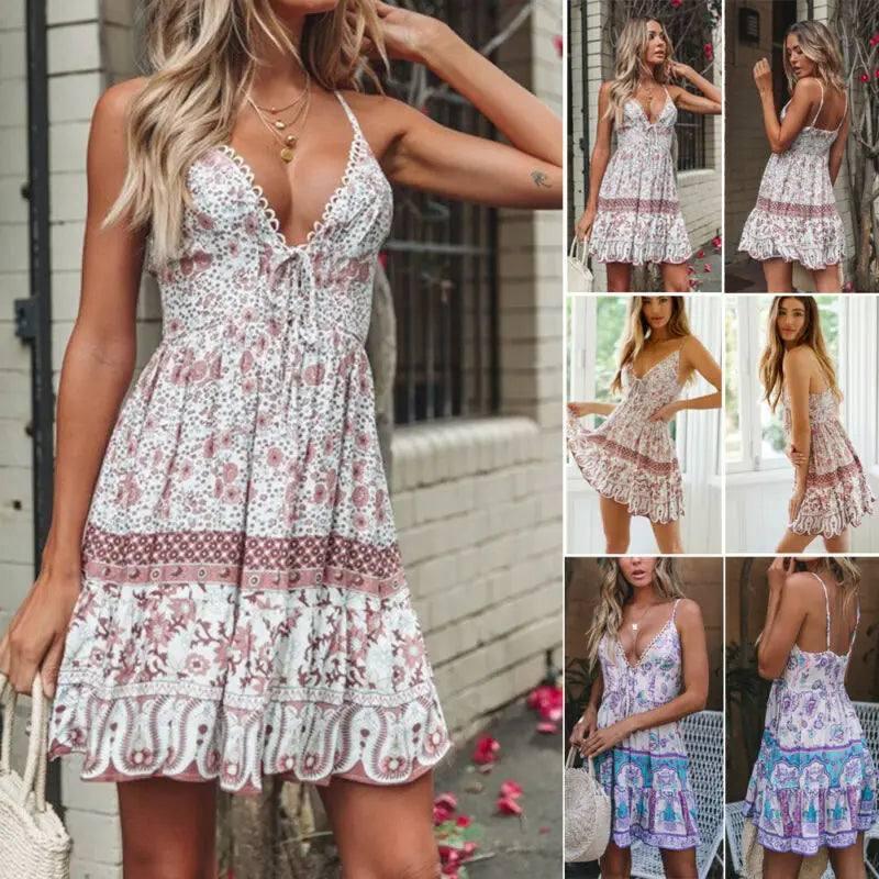 Summer Boho Sexy Chiffion Mini Dress 2019 Fashion Women Deep-2