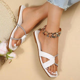 Summer Flat Sandals With Rhinestone Design Toe Slippers-3