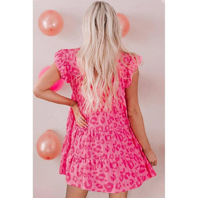 Summer Leopard Print Round Neck Ruffled Layered Mini Dress-4