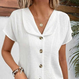 Summer Solid Color Fashion Short-sleeved Cardigan Button-2