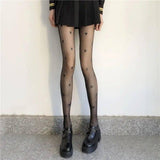 Summer Thin Black Love Print Stockings-5