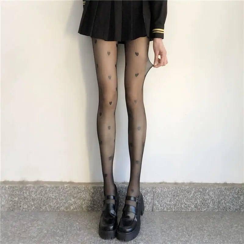 Summer Thin Black Love Print Stockings-7