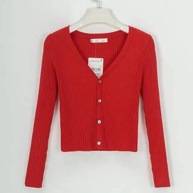 sweater cardigan women Slim sweaters-Red-12