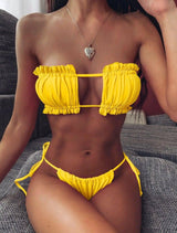 Swimsuit Multicolor Pleated Hollow Bikini Foreign Trade-Yellow-15