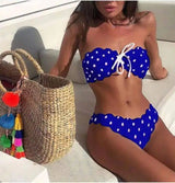 Swimsuit Special Fabric Polka Dot Perforated Printed Bikini-Blue-1