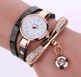 Thin belt fashion ladies watch Casual three-ring winding-Black-12