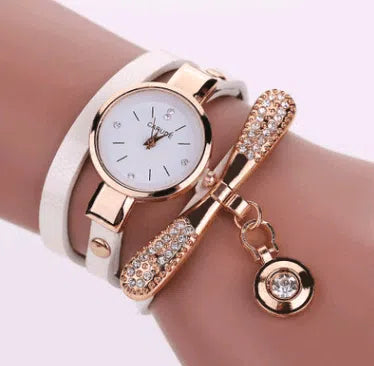 Thin belt fashion ladies watch Casual three-ring winding bracelet watch Women's fashion quartz watch-5