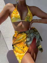 Tie Dye Mesh Swimsuit Three Piece Bikini-Yellowink-3